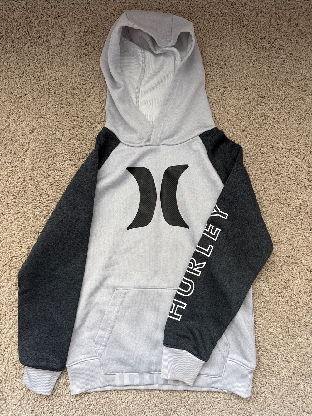 Hurley Light Gray Hoodie with Charcoal Sleeves